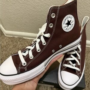 Converse High-Top Sneakers in Brown and White. Women’s 10. Men’s 8. NEW